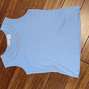 Blue tank top. Blair. Size large. Embroidery at neckline